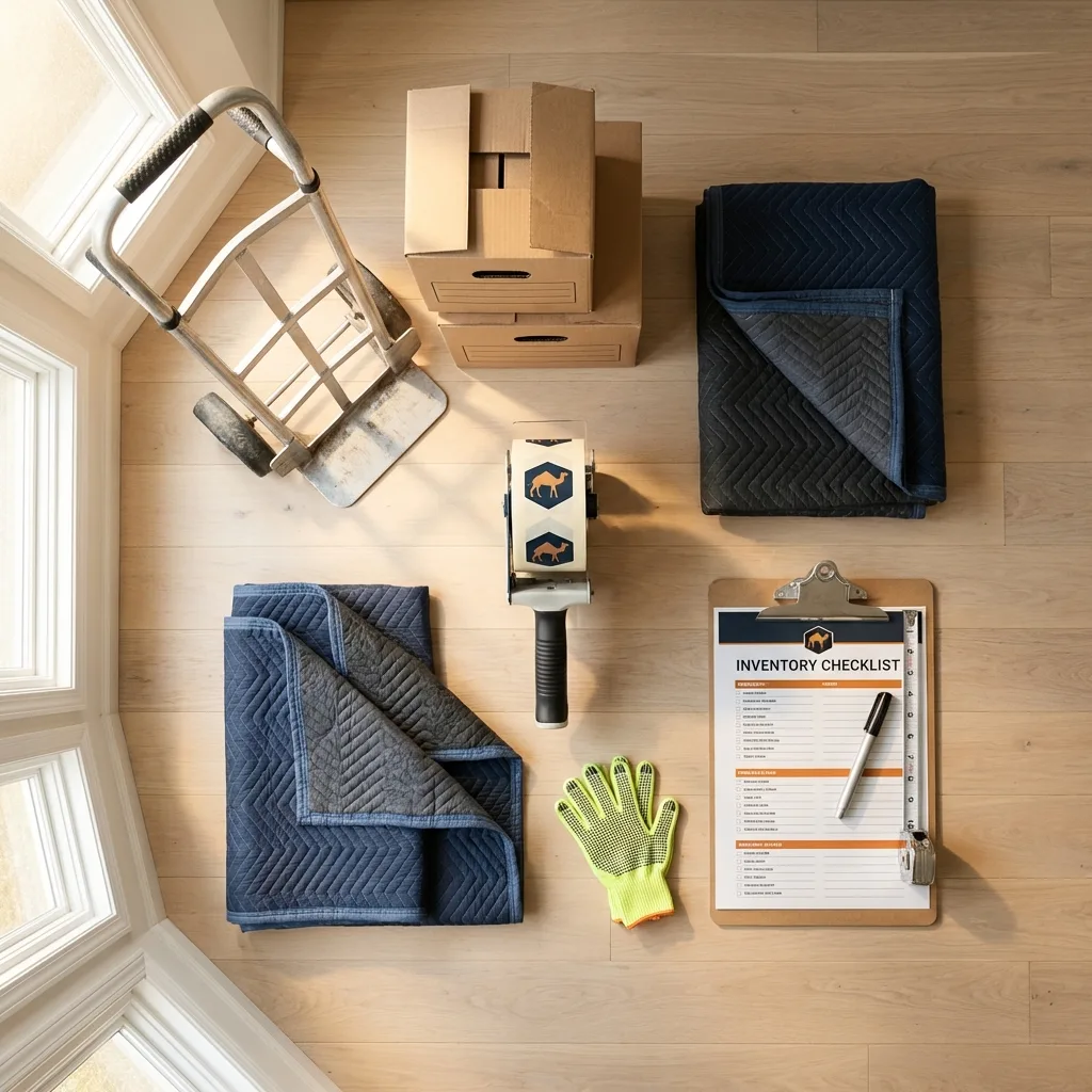 Professional moving supplies and packing materials layout for Peach Springs residential relocations